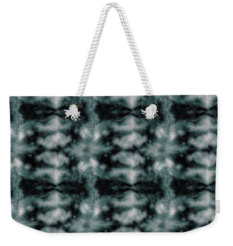 Shibori Weekender Tote Bag featuring the digital art Teal Shibori Dyed Pattern by Sand And Chi