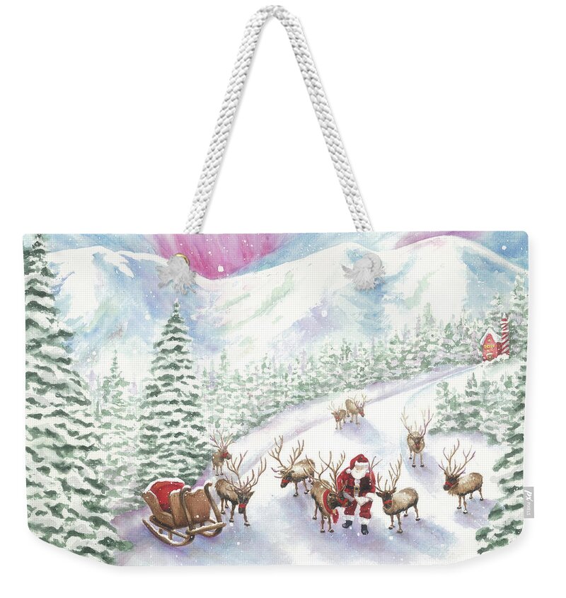 Reindeer Weekender Tote Bag featuring the painting Team Meeting by Lori Taylor