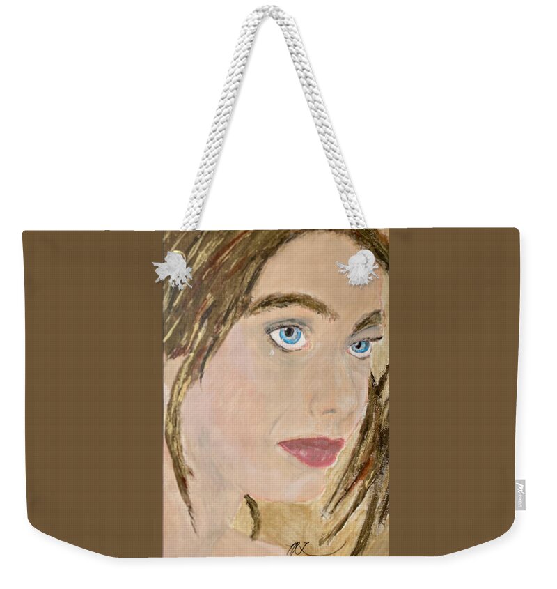 Tears Weekender Tote Bag featuring the painting Blue Eyed Beauty Crying by Melody Fowler