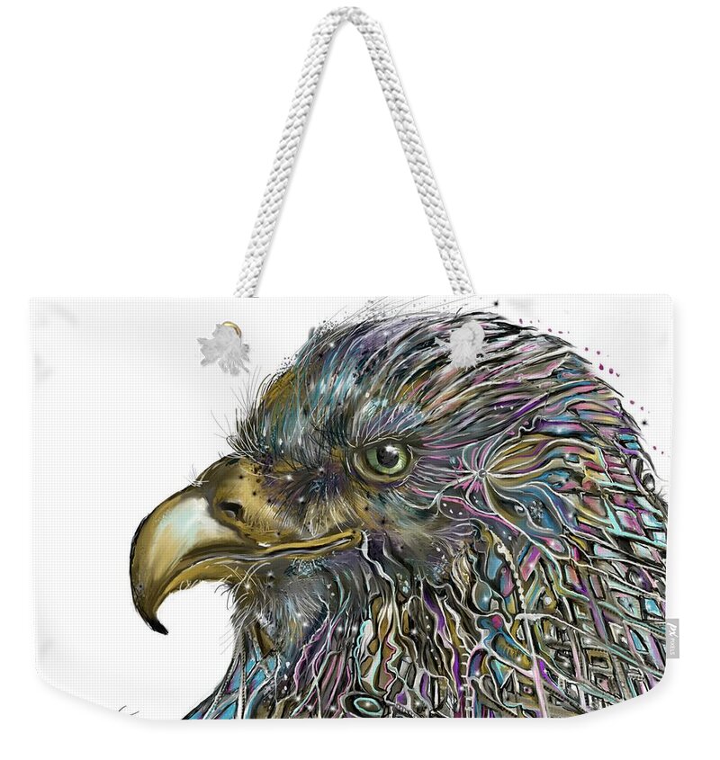 Techno Weekender Tote Bag featuring the digital art Techno Bird by Darren Cannell