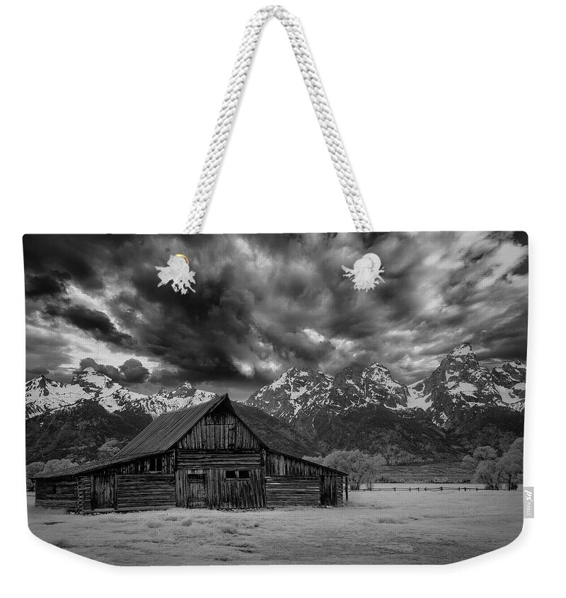 Tetons Weekender Tote Bag featuring the photograph Teton Barn under the Sky by Jon Glaser