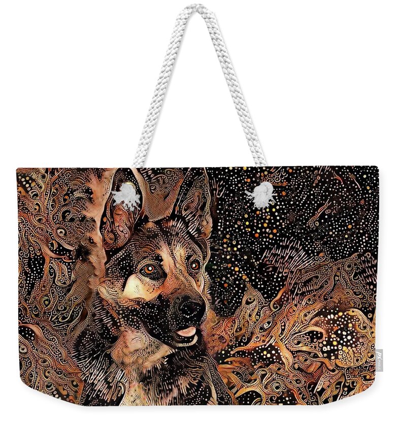 German Shepherd Weekender Tote Bag featuring the digital art Tex the German Shepherd Dog by Peggy Collins