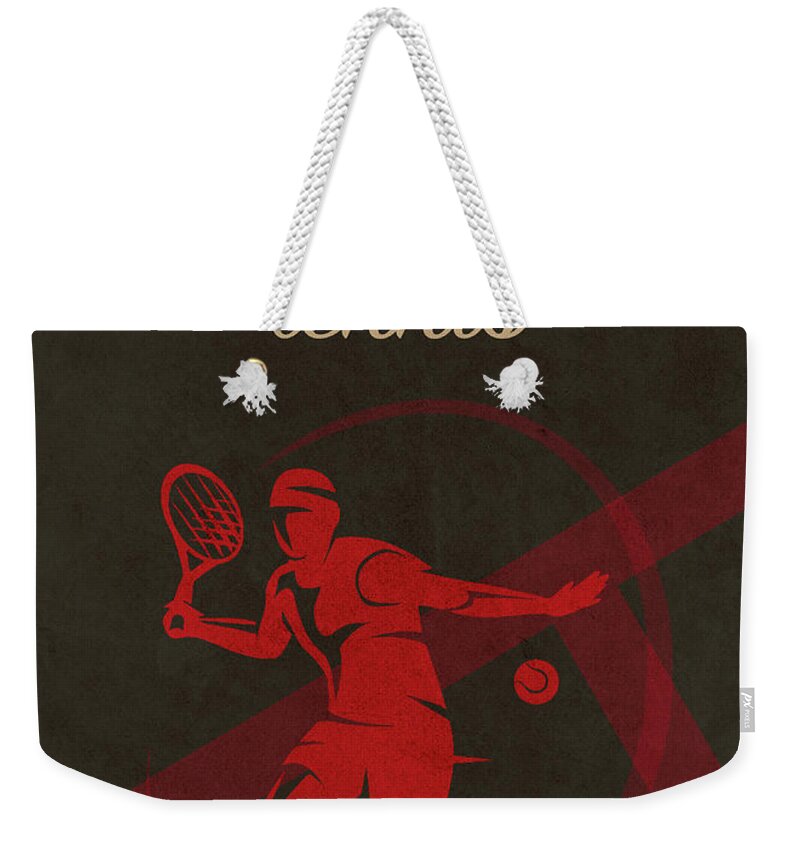 Texas Tech Weekender Tote Bag featuring the mixed media Texas Tech Tennis College Sports Vintage Poster by Design Turnpike