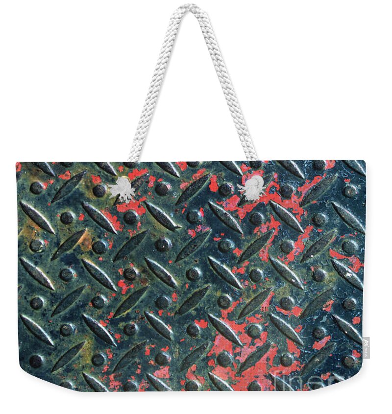 Texture Weekender Tote Bag featuring the photograph texture photographs - Painted Tread Plate by Sharon Hudson