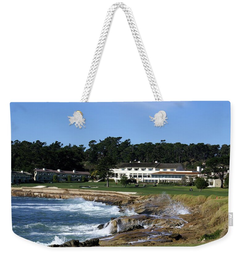 The 18th At Pebble Weekender Tote Bag featuring the photograph The 18th At Pebble Beach by Barbara Snyder
