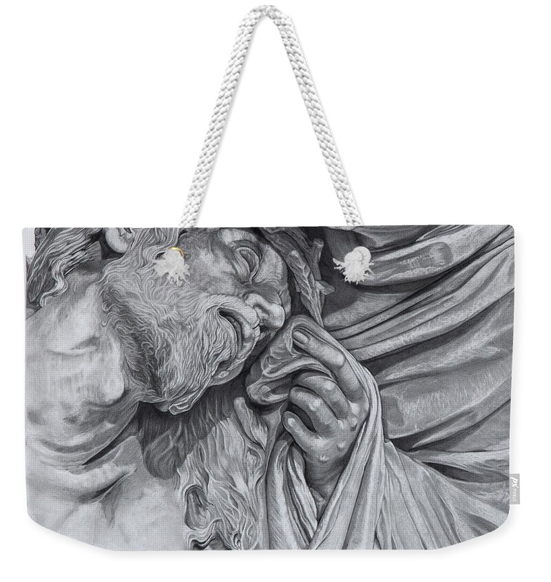 Jesus Weekender Tote Bag featuring the drawing The 4th Station Of The Cross by Dan Menta