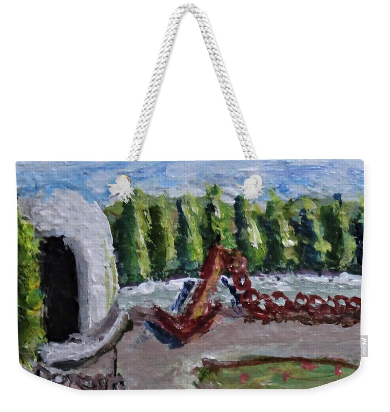 Landscape Weekender Tote Bag featuring the painting The Anchor With Chain by Gregory Dorosh