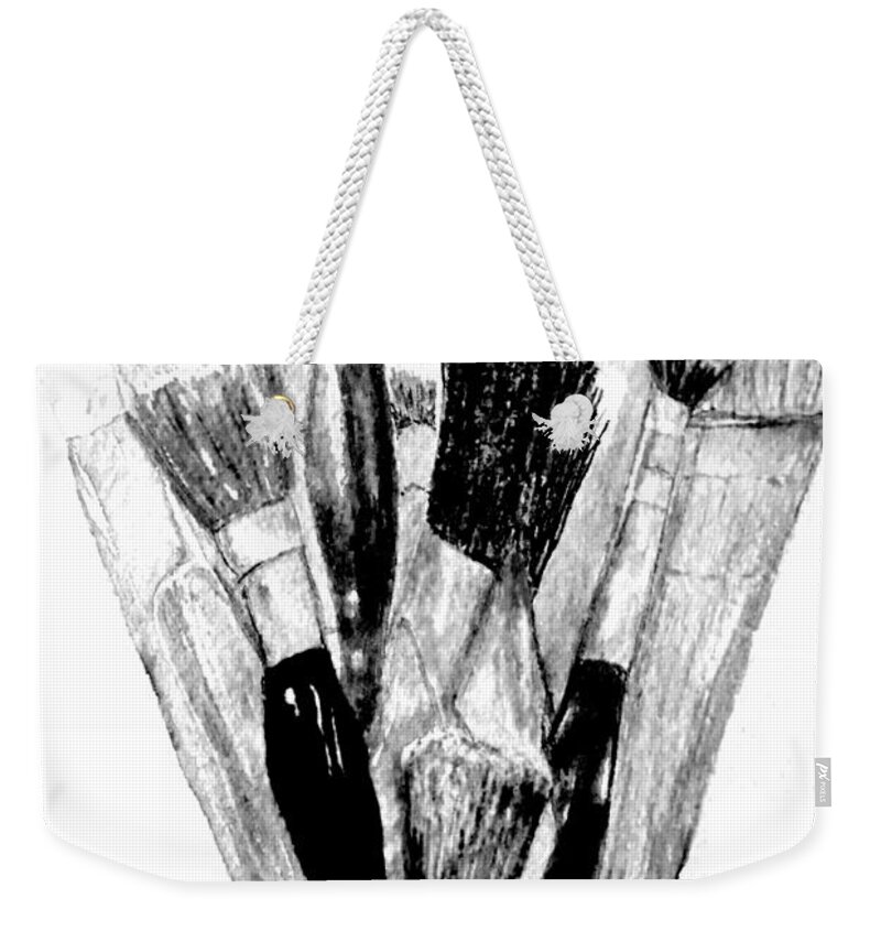 Still Life Weekender Tote Bag featuring the painting The Artists' Friends - b-w by VIVA Anderson