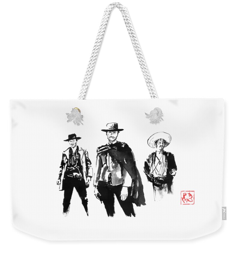 Bad Weekender Tote Bag featuring the drawing The Bad The Good The Ugly Standing by Pechane Sumie