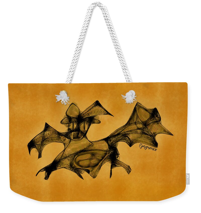 Bat Weekender Tote Bag featuring the digital art Funny looking bat want to be terifying by Ljev Rjadcenko