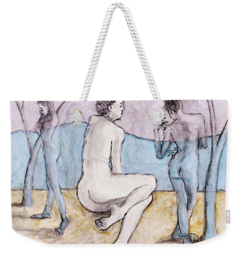 Life Drawing Weekender Tote Bag featuring the mixed media The Bathers by PJ Kirk