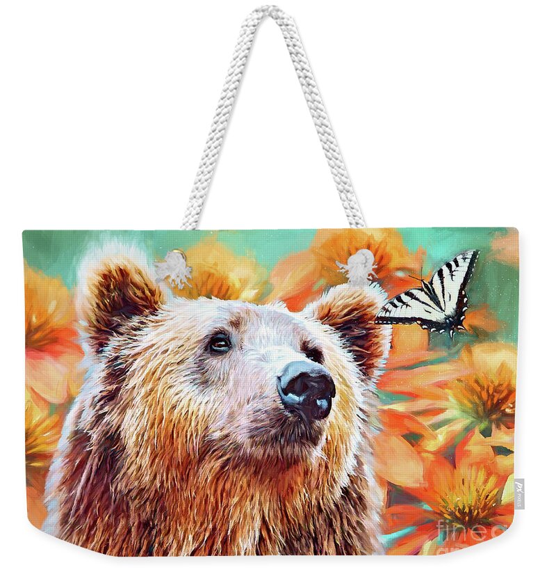 Bear Weekender Tote Bag featuring the painting The Bear And The Butterfly by Tina LeCour