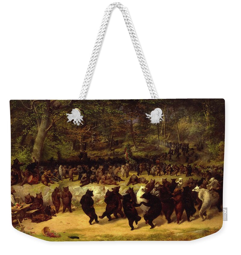 William Holbrook Beard Weekender Tote Bag featuring the painting The Bear Dance, 1870 by William Holbrook Beard