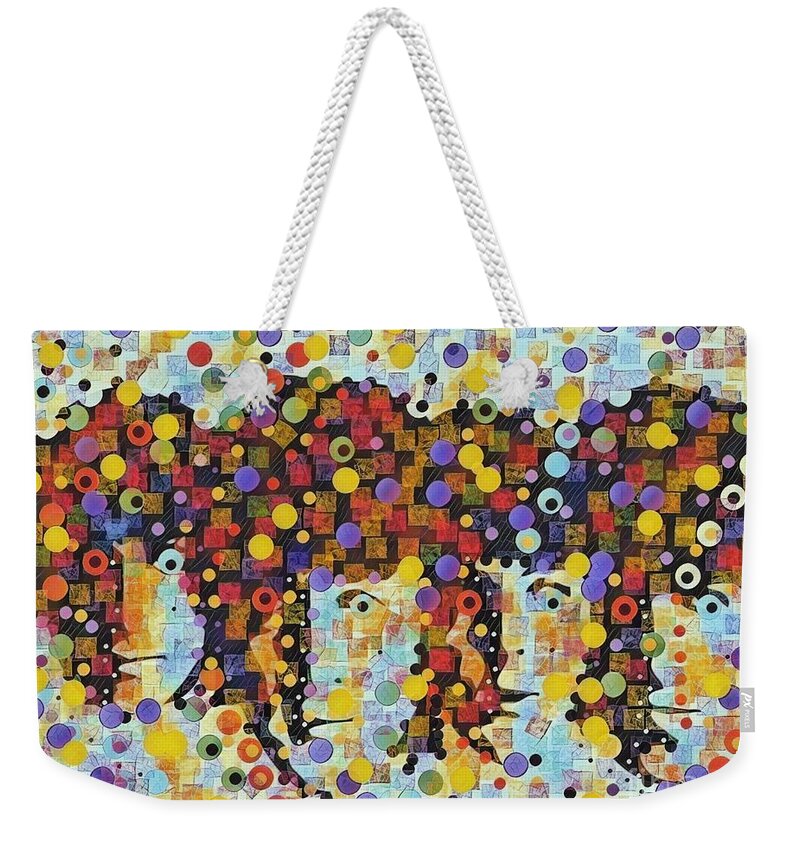 Abstract Beatles Music Concert Rock And Roll Celebrity Star Bag Cushion Towel Mask Weekender Tote Bag featuring the painting The Beatles Abstract 1 by Bradley Boug