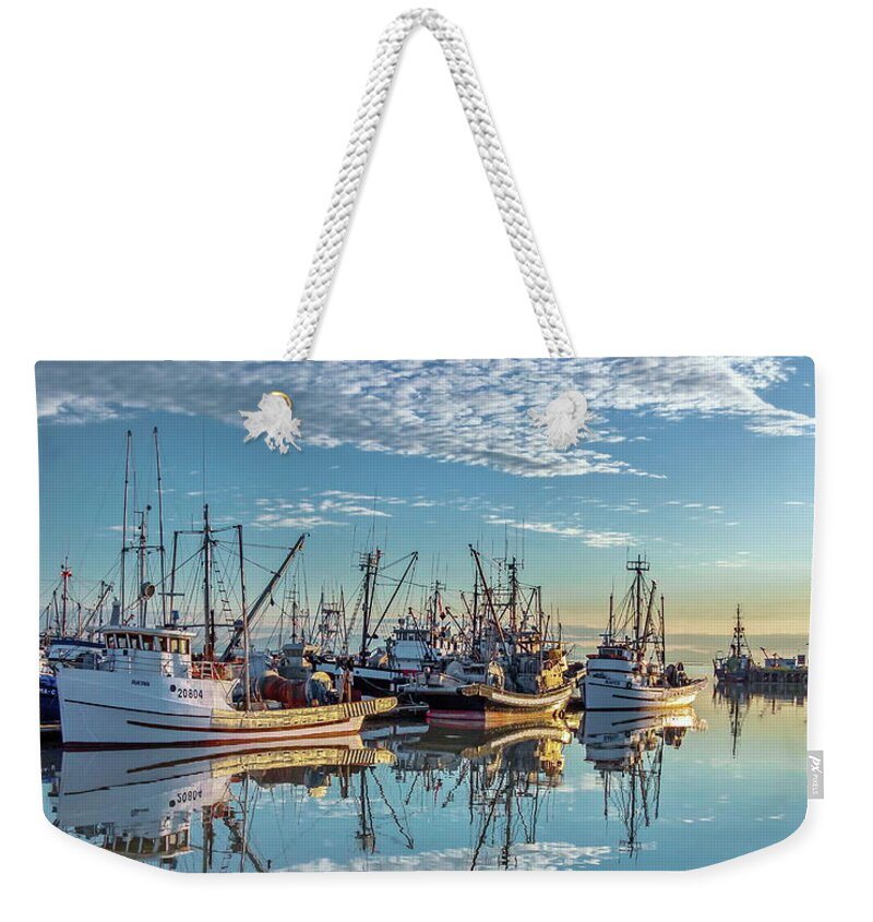 Alex Lyubar Weekender Tote Bag featuring the pyrography The Beautiful Reflection at Sunset by Alex Lyubar