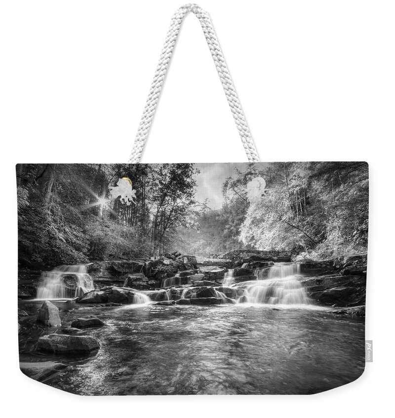 Carolina Weekender Tote Bag featuring the photograph The Beauty of Smoky Mountain Waterfalls Black and White by Debra and Dave Vanderlaan