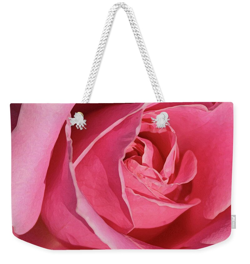 Rose; Roses; Flowers; Flower; Floral; Flora; Pink; Pink Rose; Pink Flowers; Digital Art; Photography; Painting; Simple; Decorative; Décor; Macro; Close-up Weekender Tote Bag featuring the photograph The Beauty of the Rose by Tina Uihlein
