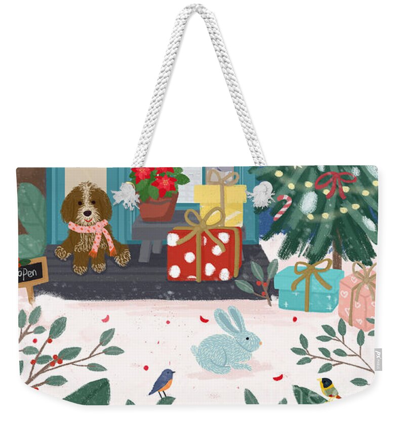 Christmas Weekender Tote Bag featuring the drawing The best holiday by Min fen Zhu