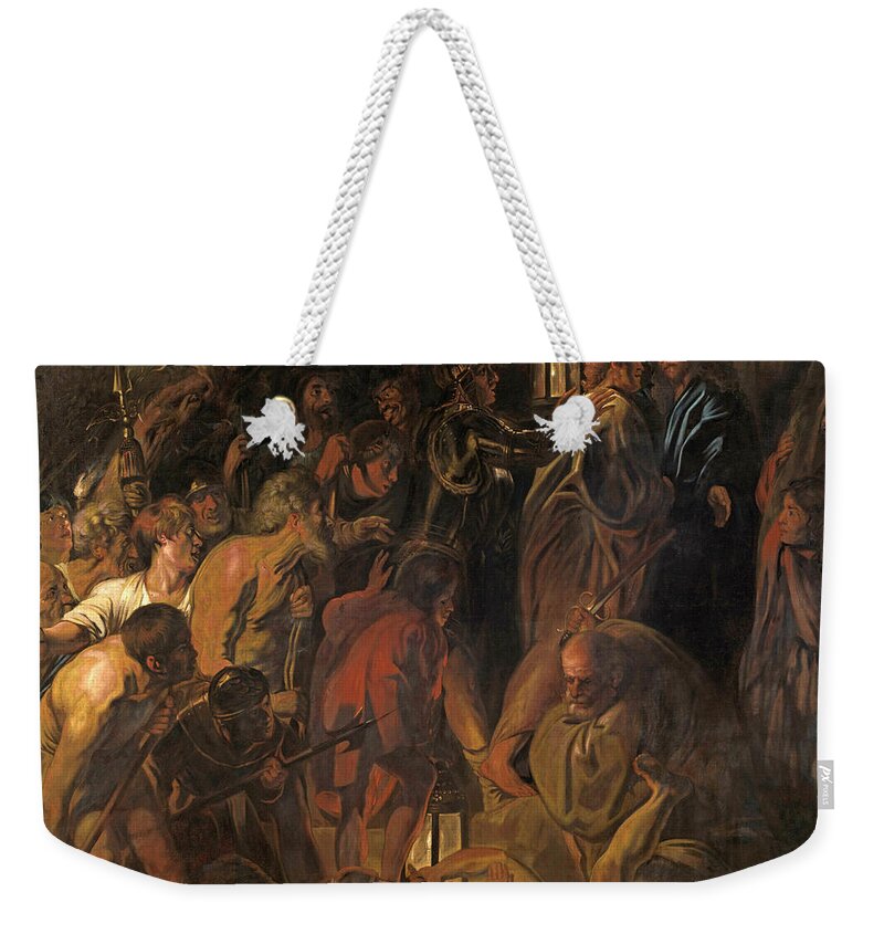 Jacob Jordaens Weekender Tote Bag featuring the painting The Betrayal of Christ by Jacob Jordaens
