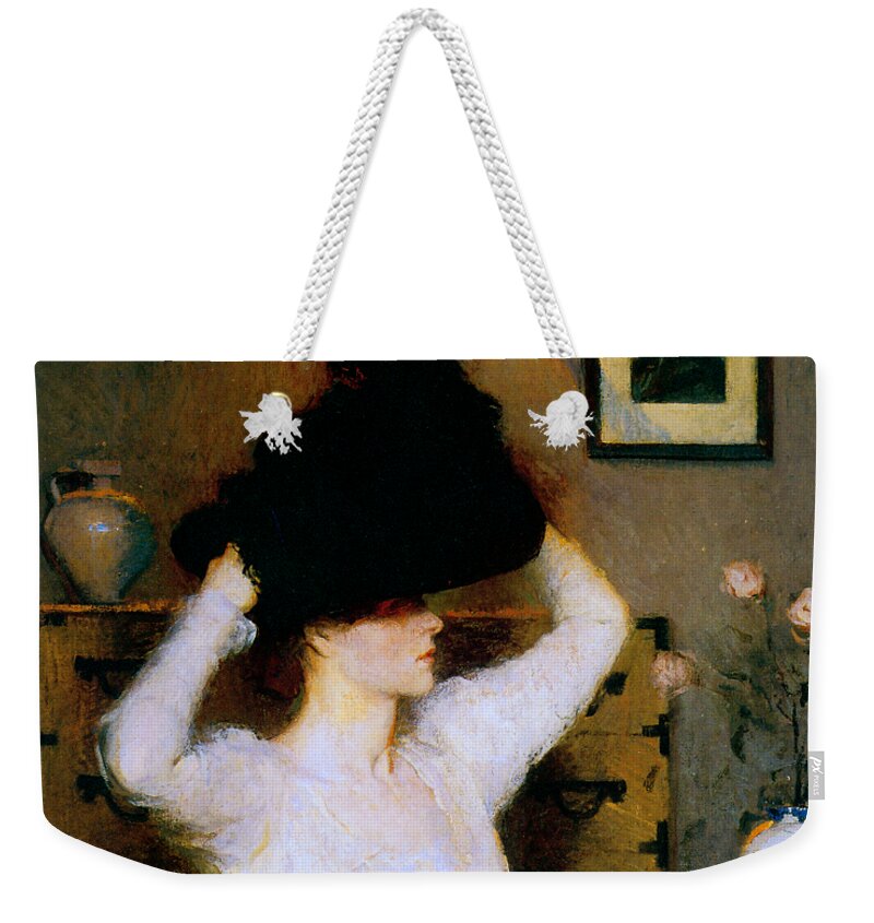 Benson Weekender Tote Bag featuring the painting The Black Hat 1904 by Frank Benson