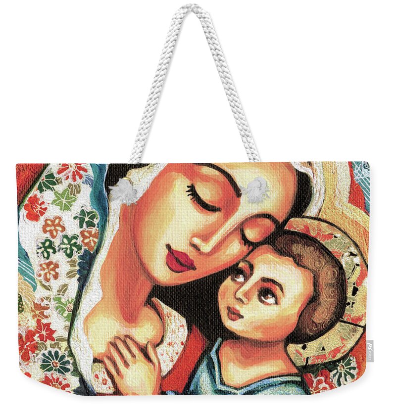 Mother And Child Weekender Tote Bag featuring the painting The Blessed Mother by Eva Campbell