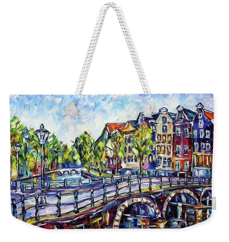 Beautiful Amsterdam Weekender Tote Bag featuring the painting The Canals Of Amsterdam by Mirek Kuzniar