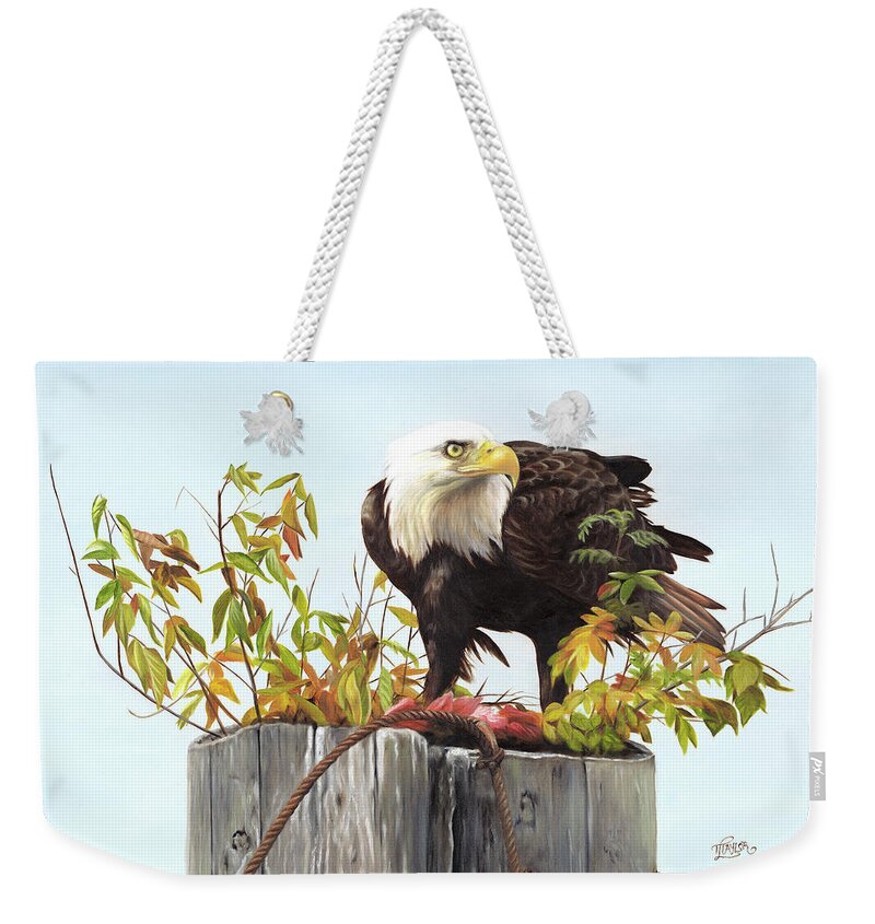 Bald Eagle Weekender Tote Bag featuring the painting The Catch by Tammy Taylor