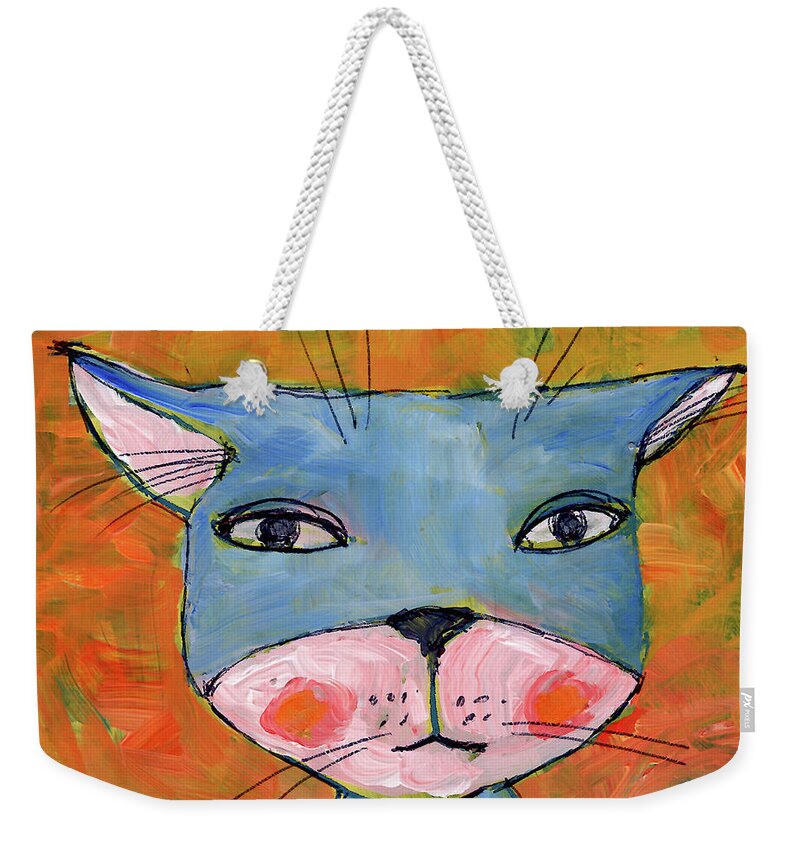 Valentine Weekender Tote Bag featuring the mixed media The Cat's Meow by AnneMarie Welsh