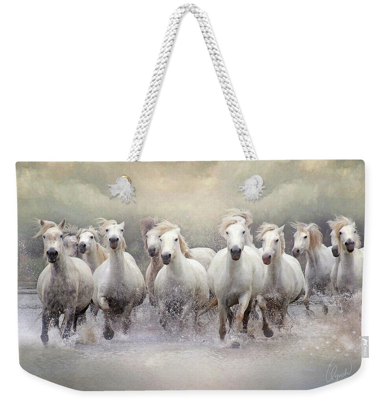 Horse Weekender Tote Bag featuring the photograph The Charge -Wild Horses by Karen Lynch