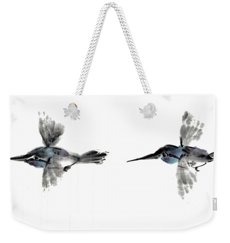 Chinese Brush Painting Weekender Tote Bag featuring the painting The Chase by Bill Searle