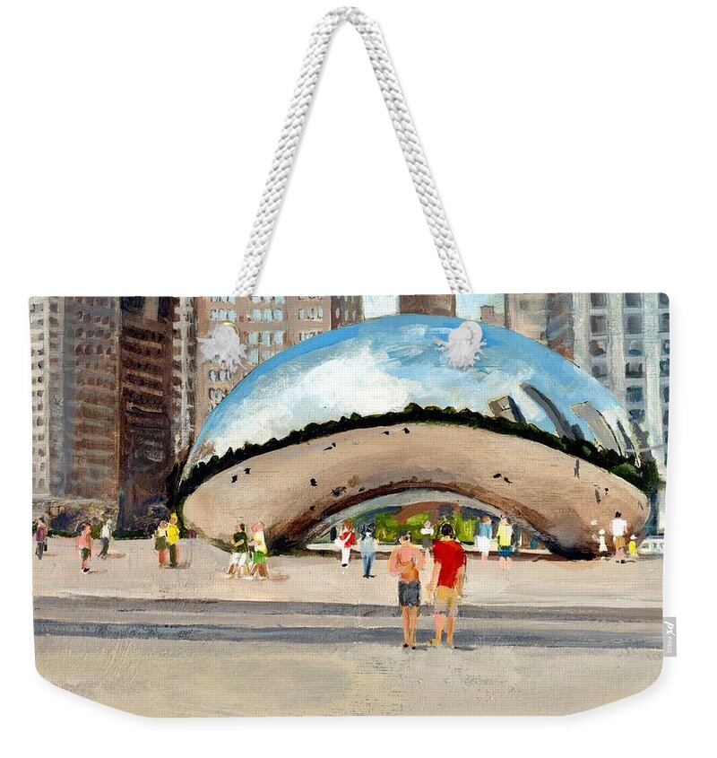 Chicago Bean Weekender Tote Bag featuring the painting The Chicago Bean by Walt Maes