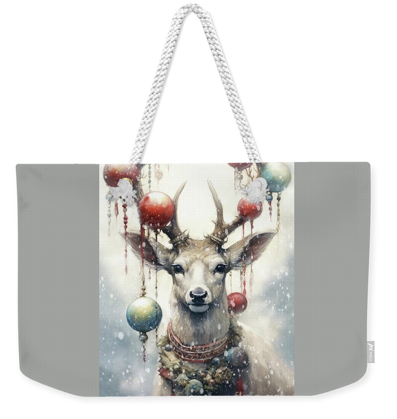 #faaadwordsbest Weekender Tote Bag featuring the painting The Christmas Deer by Tina LeCour