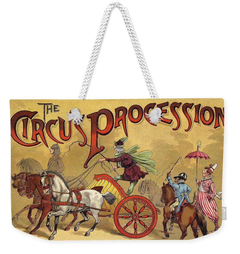 Circus Weekender Tote Bag featuring the digital art The Circus Procession - Three Horse Chariot by Long Shot