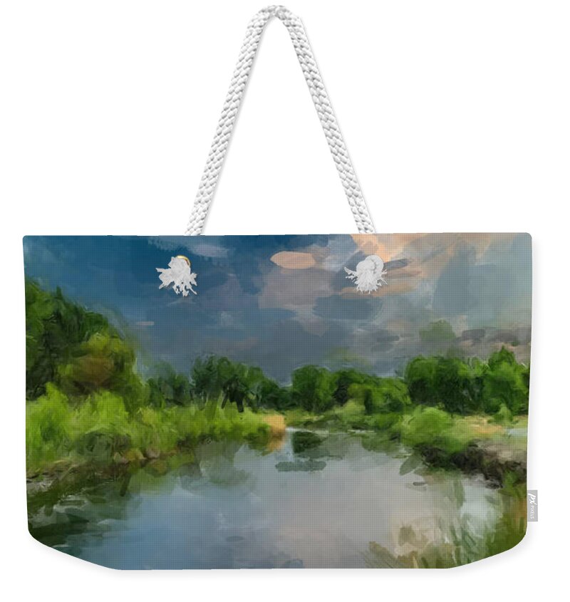 Landscape Weekender Tote Bag featuring the painting The Clearing Sky by Gary Arnold
