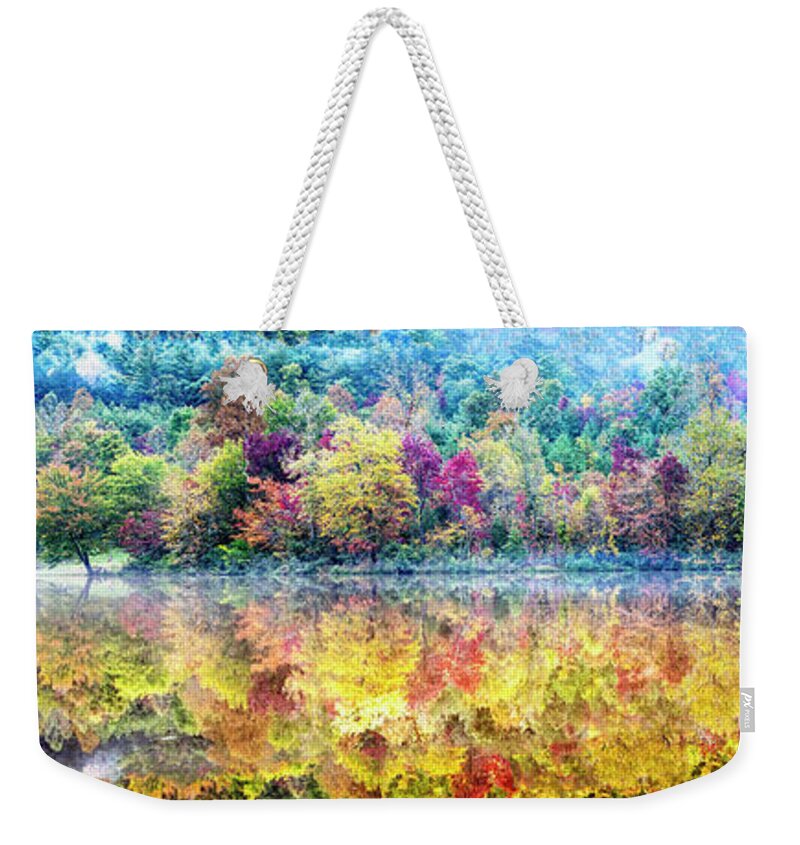 Carolina Weekender Tote Bag featuring the photograph The Colors of Autumn Panorama by Debra and Dave Vanderlaan