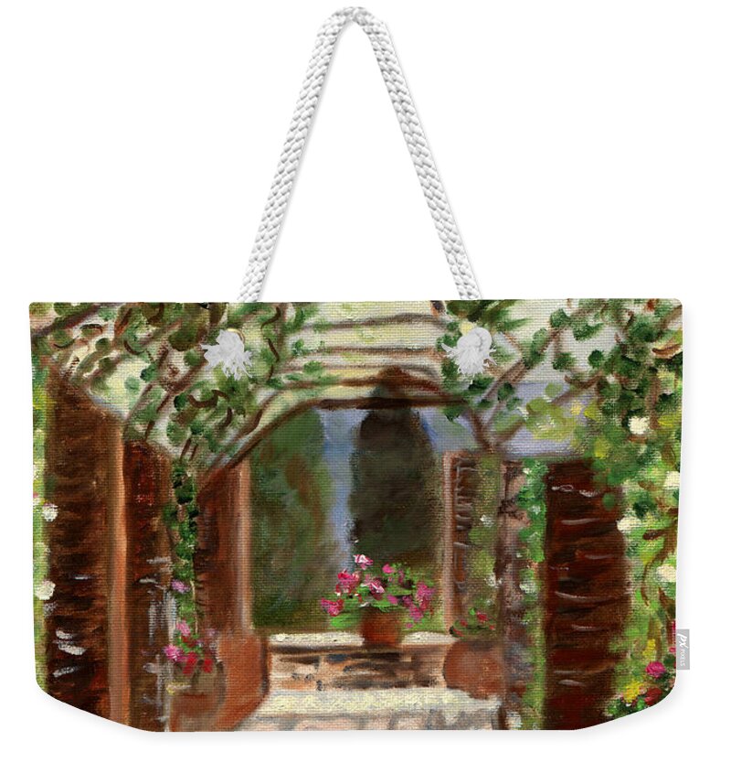 Italy Weekender Tote Bag featuring the painting The Count's Courtyard by Juliette Becker