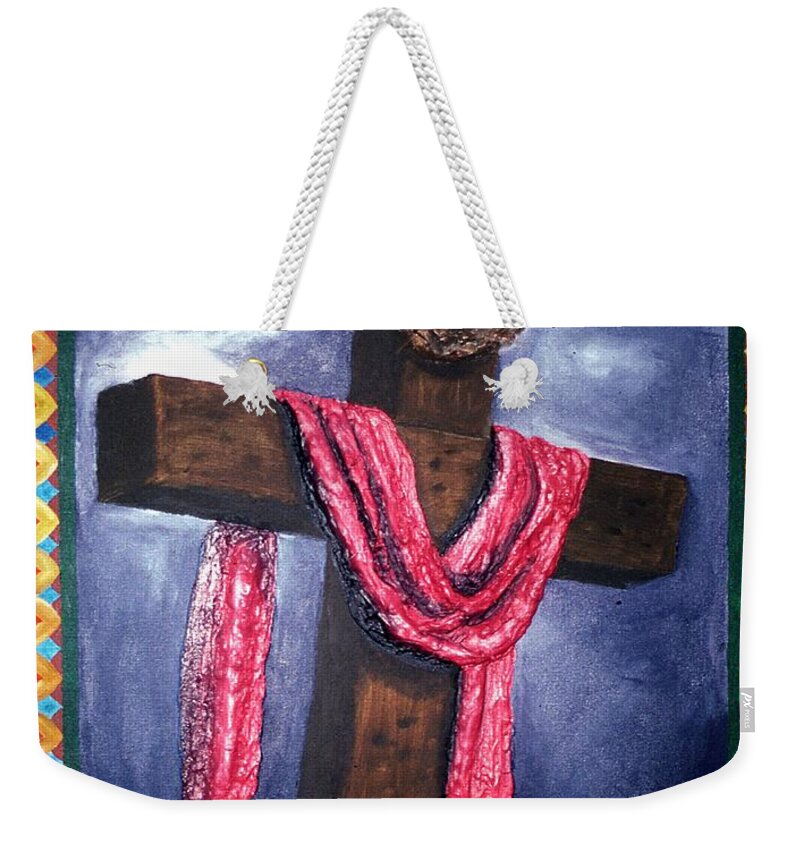 Wooden Cross Weekender Tote Bag featuring the painting The Cross by Pamela Henry