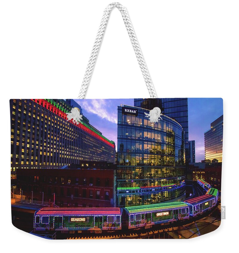 Chicago Weekender Tote Bag featuring the photograph The CTA Holiday Train by Jay Smith