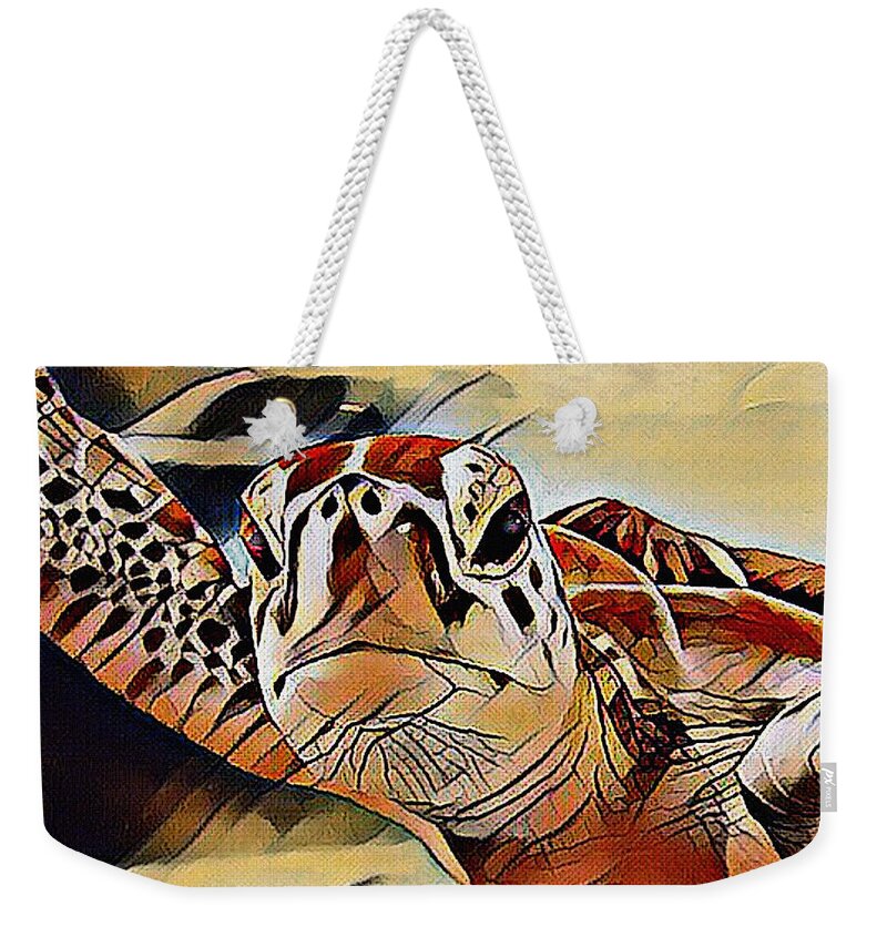 Sea Turtle Weekender Tote Bag featuring the mixed media The Cutest Sea Turtle by Shelli Fitzpatrick