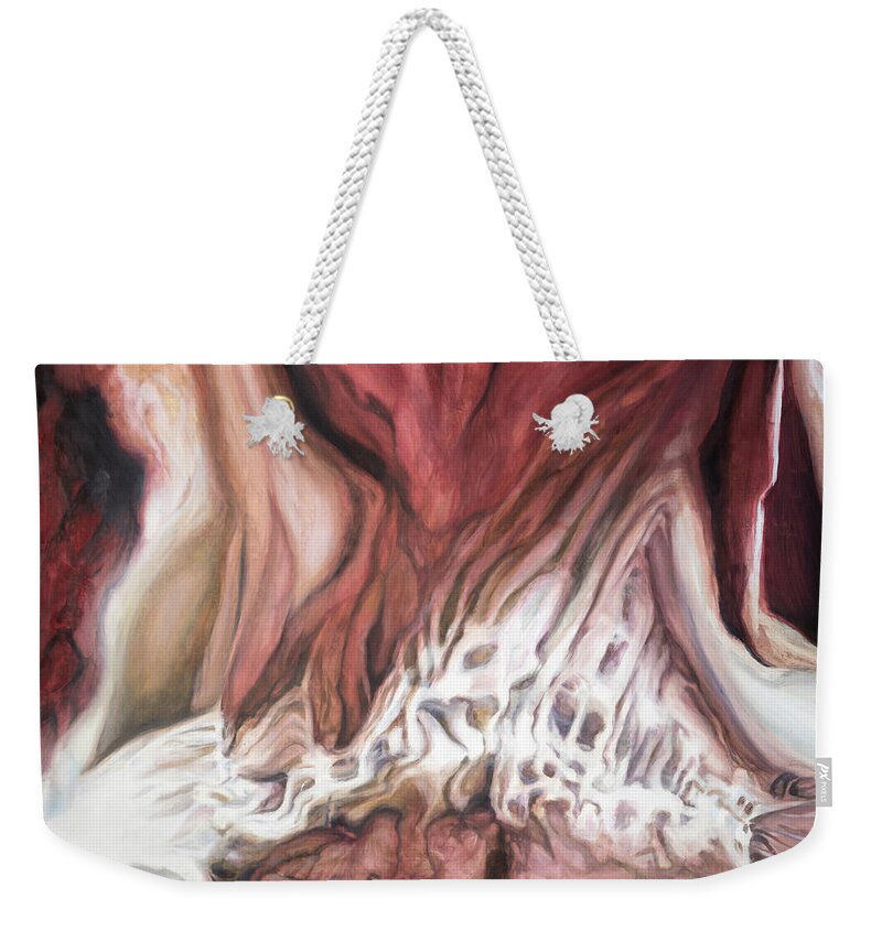 #artandoradiology; #painting; #artist; #oilpainting; #oilpainting; #art Weekender Tote Bag featuring the painting The Deviation of the Spine, Study 6 by Veronica Huacuja