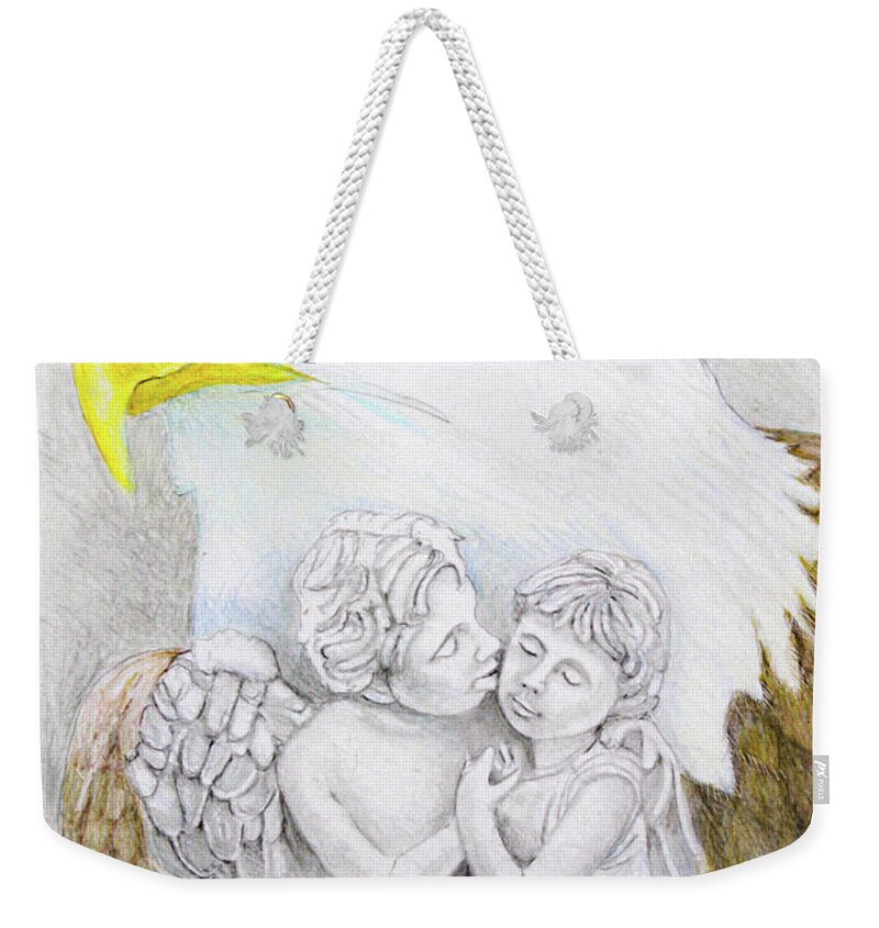 Bird Weekender Tote Bag featuring the drawing The Eagle Guardian by Tim Ernst
