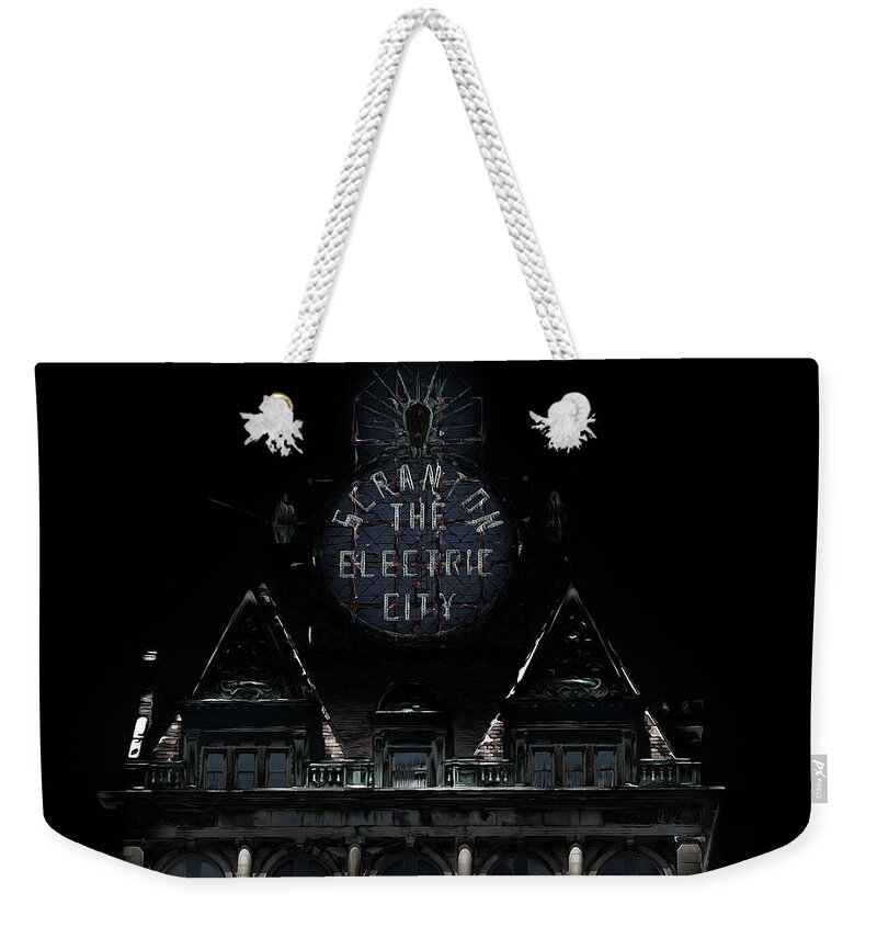 Richard Reeve Weekender Tote Bag featuring the mixed media The Electric City II by Richard Reeve