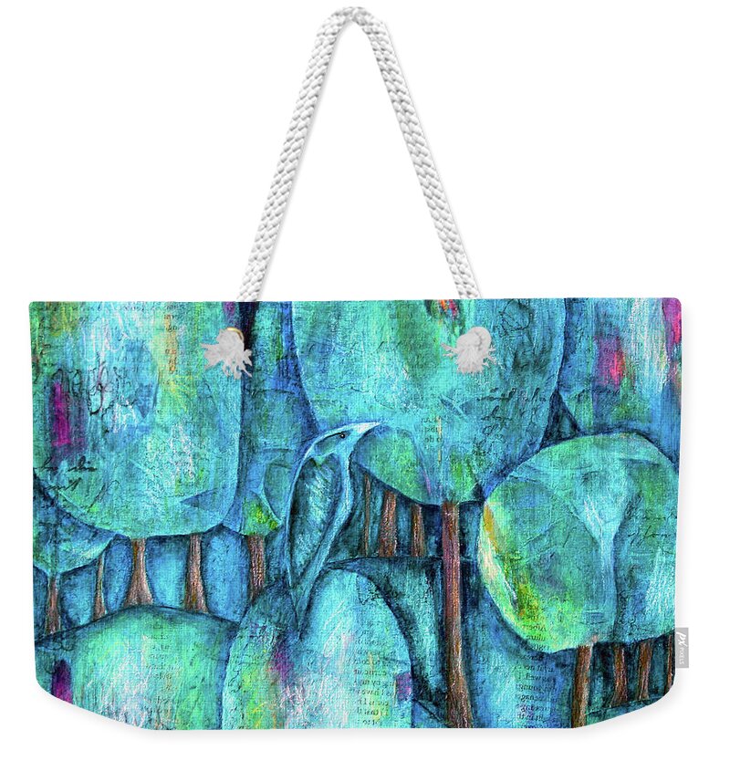 Green Weekender Tote Bag featuring the painting The Emerald Forest by Winona's Sunshyne