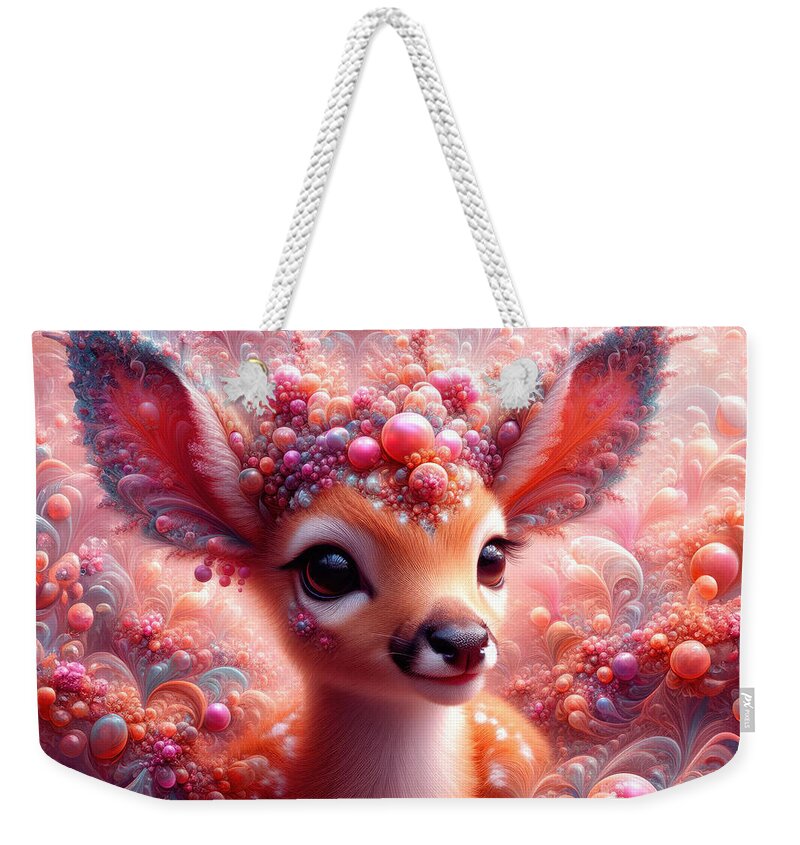 Fantasy Weekender Tote Bag featuring the photograph The Enchanted Fawn of Fractal Forest by Bill and Linda Tiepelman