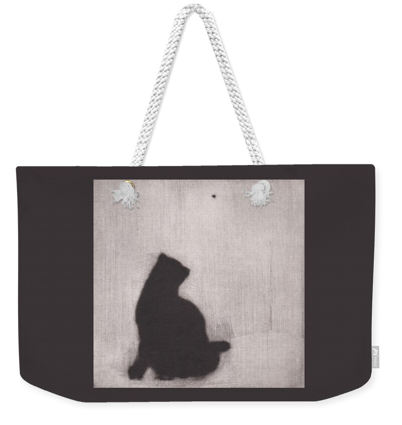Cat Weekender Tote Bag featuring the drawing The Entomologist - etching by David Ladmore