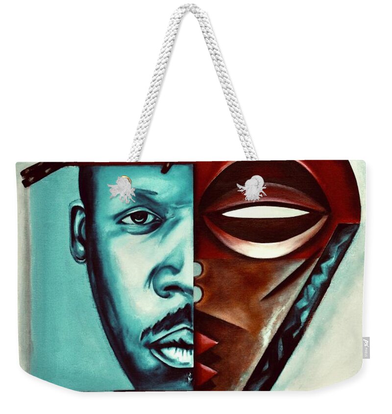 Keyon Harrold Weekender Tote Bag featuring the painting The Eternal Duality of Eminence / a portrait of Keyon Harrold by Martel Chapman