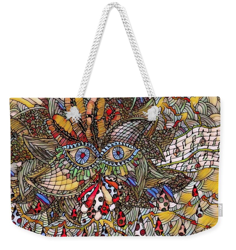 Abstract Surreal Weird Odd Pillow Mask Cushion Fun Pattern Weekender Tote Bag featuring the painting The Eyes Of The Storm.....stained Glass by Bradley Boug