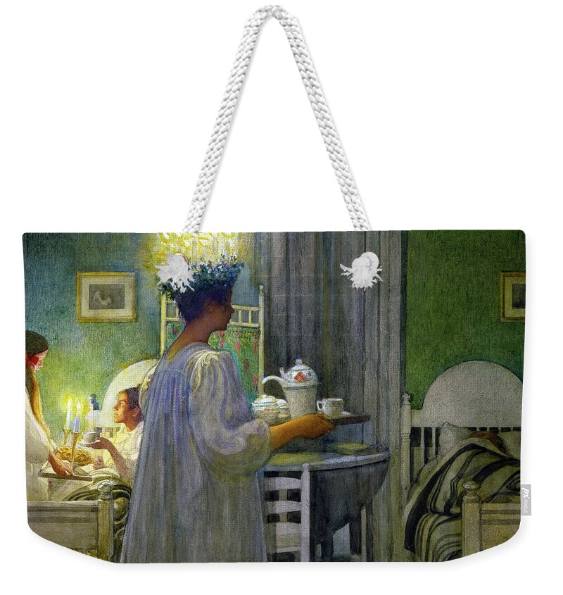 Carl Larsson Weekender Tote Bag featuring the painting The Feast of Saint Lucy by Carl Larsson