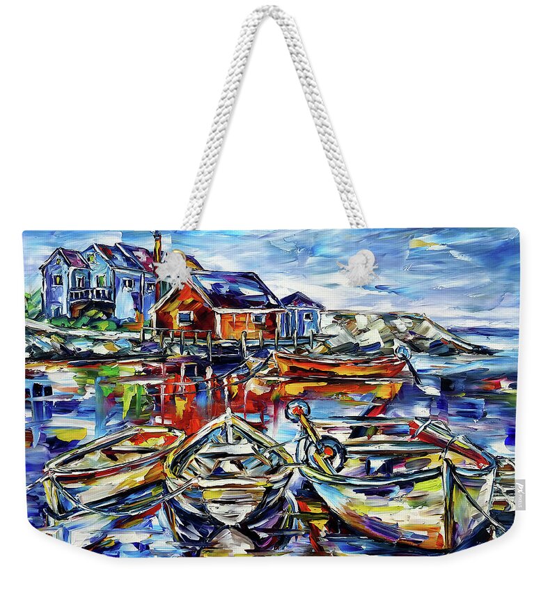 Nova Scotia Weekender Tote Bag featuring the painting The Fishing Boats Of Peggy's Cove by Mirek Kuzniar