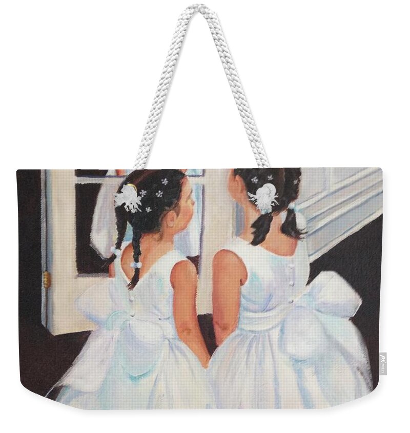 Flower Girls Weekender Tote Bag featuring the painting The Flower Girls by Judy Rixom